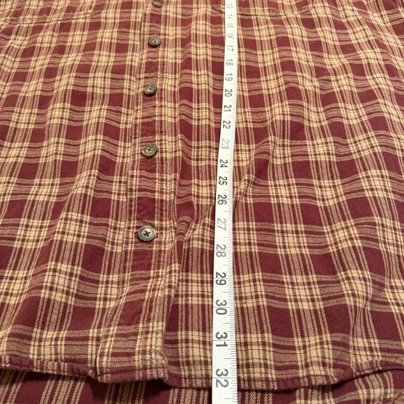 Duluth Trading Co Mens 2XLT Tall Plaid Flannel Long Sleeve Shirt Burgundy Tan - Picture 6 of 6
